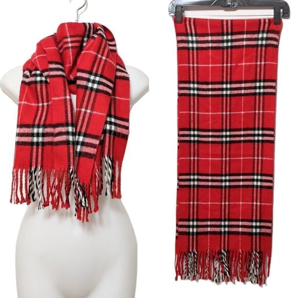 JOHNSMERE 100% Cashmere Plaid Fringe Scarf - Picture 6 of 6